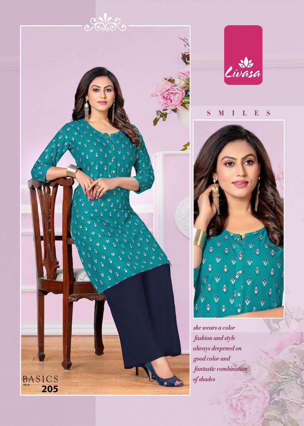 Livasa Basics 2 Rayon Printed Regular  Wear Designer Kurti Collection